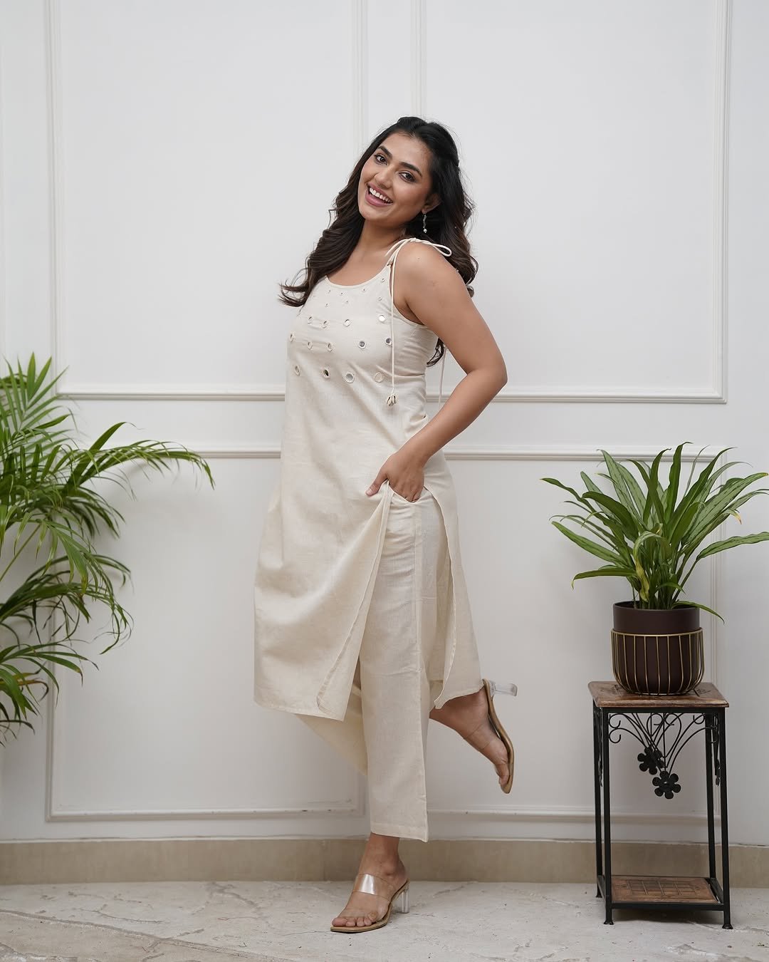 White Summer Cotton Slub Kurta Pant Set